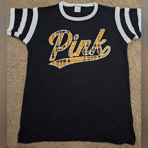 PINK Victoria's Secret Plaid Rhinestone Spellout Oversized Tee